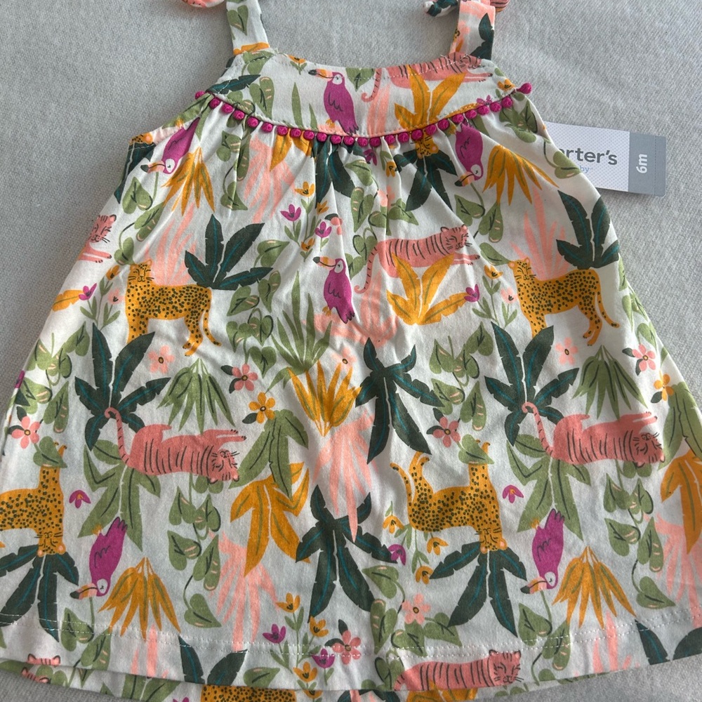 Carter's Jungle Print Baby Dress with Pink Accents